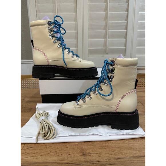 Larroude Jordan Low Combat Boots Kidskin Leather Ivory Violet Size 5.5 or 6 NIB - Picture 9 of 16